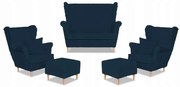 Zestaw uszak Rene Estella sofa fotele pufy Family Meble granatowy sztruks