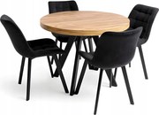 Stół okrągły rozkładany Ø100/200 cm DĄB CRAFT + 4 Krzesła Velvet Czarny