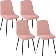 HOMCOM Zestaw 4 Krzeseł do Jadalni z Oparciem, Wygląd Samtowy, 45 x 54 x 87 cm, Różowy
