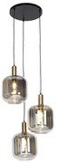 Designerska lampa wisząca czarna ze złotem i dymionym szkłem 3-światła - ZuzannaDesignerski Oswietlenie wewnetrzne