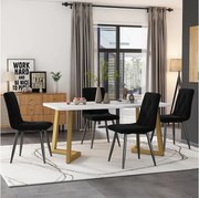 Zestaw stół jadalny + 4 krzesła - aksamit i złote metalowe nogi - czarny