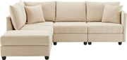 Nowoczesna narożna kanapa - 5-osobowa - z rozkładanym podnóżkiem - w kształcie L - beżowa