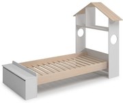 Białe łóżko dziecięce w dekorze sosny w kształcie domku ze schowkiem 90x190 cm Odessa – Marckeric
