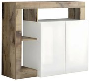 Komoda SEFRO - 2 szafki i 3 wnęki - Biały lakier i dąb