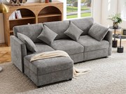 Narożnik w kształcie litery L - 3-osobowy - z podnóżkiem - 4 poduszki - regulowane podłokietniki - Szary