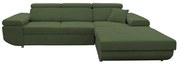Rozkładany narożnik CASTELO w układzie L, prawostronny, zielony, z pojemnikiem