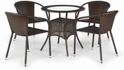 MIDAS stół ciemny brąz, okrągły, 4-osobowy, rattan syntetyczny, szkło,