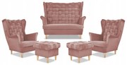 Zestaw wypoczynkowy Carol sofa fotele pufy paski Family Meble różowy