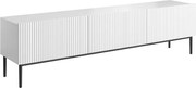 Szafka RTV Nicole 200 cm na metalowych nogach z szufladą - biały mat / czarne nóżki