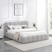 Łóżko Tapicerowane 160x200 cm MURCJA ze Stelażem i Pojemnikiem Dwuosobowe Boucle Szare