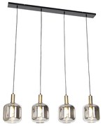 Designerska lampa wisząca czarna ze złotem i dymionym szkłem 4-światła - ZuzannaDesignerski Oswietlenie wewnetrzne