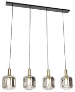 Designerska lampa wisząca czarna ze złotem z przydymionym szkłem 4-punktowym - ZuzannaDesignerski Oswietlenie wewnetrzne