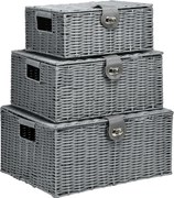HOMCOM Zestaw 3 koszy do przechowywania z PE-Rattanu Szare z zapięciem i uchwytami 355x285x18cm | Aosom PL