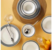 Zestaw obiadowy 12 szt. — porcelana, biały/czarny