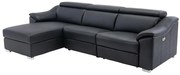 Kanapa narożna PEDRERA z elektryczną funkcją relax, ze skóry typu superior w kolorze czarnym – lewostronna