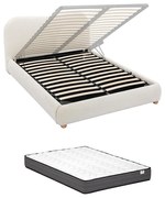 Łóżko ze skrzynią 140 x 190 cm - Bukla - Biały + Materac - VANARI