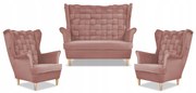 Zestaw wypoczynkowy Carol sofa fotele paski Family Meble różowy