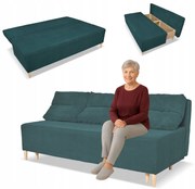 Kanapa sofa KIMO funkcja spania pojemnik Family Meble Anafi zielona sztruks