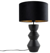 Designerska lampa stołowa czarna z abażurem z weluru czarnego ze złotem 35 cm - Alisia