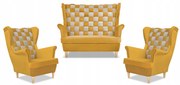Zestaw uszak CAROL DUO sofa fotele Family Meble żółty miodowo - szary