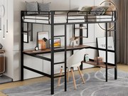 Łóżko mezzanine z żelaza - 90x200cm - z biurkiem i 5 półkami - Czarny