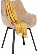 Beżowe Obrotowe Welurowe Krzesło Z Podłokietnikami F0-H35