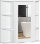 HOMCOM Szafka z lustrem do łazienki, szafka wisząca na ścianę z 8 przegródkami, wielofunkcyjna szafka łazienkowa, kolor biały, wymiary 66 x 17 x 63 cm