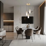 Lampa wisząca do sypialni - Burgos Mosiądz, trzy klosze białe podłużny