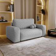 BESILIO Sofa rozkładana tapicerowana Ornello- okrągłe poduszki, sofa dwuosobowa, z funkcją spania, kanapa wolnostojąca, boucle - Jasnoszary