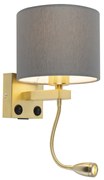 Lampa ścienna art deco złota z USB i szarym kloszem - Brescia