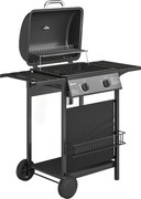 Outsunny Grill gazowy 5 kW, 2 palniki, BBQ Grill ze stali nierdzewnej z bocznymi stolikami, dolną półką, przednią osłoną i emaliowanym rusztem | Aosom PL