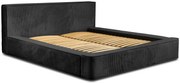 Czarne łóżko z tapicerowanym zagłówkiem i pojemnikiem E4-C61
