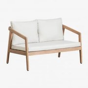 Sofa Ogrodowa Kaela 2-osobowa Z Drewna Akacjowego Jasny Akacjowy Brąz & Tkaniny Gardenia Biel - Sklum