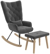 HOMCOM Fotel akcentowy z pufą, tapicerowany, wysokie oparcie, wygląd aksamitu, do 150 kg, Ciemnoszary