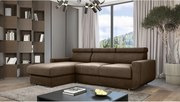 Emporius Braga narożnik z funkcją spania - pojemnik, regulowane zagłówki - sofa rozkładana, lewostronny, tkanina aksamitna, brązowy (Monolith 09)