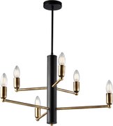 Lampa wisząca Isak z czarnego lakierowanego żelaza z wykończeniem z szczotkowanego mosiądzu, 6 świateł H.66 Ø53 BL311-6-NR