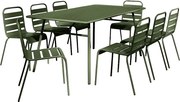 Metalowy zestaw ogrodowy - stół dł. 200 cm i 8 krzeseł sztaplowanych - Khaki - MIRMANDE od MYLIA
