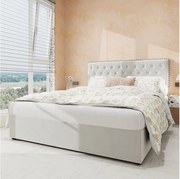 Łóżko z pojemnikiem 140 x 200 cm - Łóżko podwójne z miękkim zagłówkiem i pojemnikiem - beżowy aksamit - materac nie jest wliczony w cenę