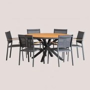 Zestaw Okrągłego Stołu Ø140 Cm Z Drewna Eukaliptusowego Oraz 6 Sztaplowanych Krzeseł Ogrodowych Z Aluminium Archer Grafitowa Szarość - Sklum