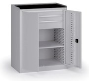 Szafa warsztatowa na narzędzia niska KOVOS, 1 półka, 3 szuflady, 950 x 600 x 1180 mm, szary