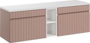 Wisząca szafka podumywalkowa prążkowana z wnękami – Różowa – L140 cm – SATARA
