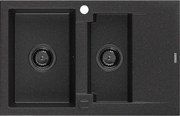 Mexen Gaspar zlewozmywak granitowy 1,5-komorowy z ociekaczem 737 x 475 mm czarny/srebrny metalik, syfon czarny - 6507731505-73-B