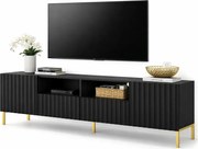 Czarna szafka rtv glamour z lamelami na złotych nogach T6-P00