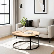 Stolik Kawowy LELLA MAX 80 cm Dąb Złoty/Czarny Nowoczesny Loft