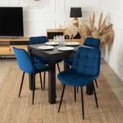 Zestaw Stół Rozkładany Kwadratowy MAX 80-160 cm Czarny i 4 Krzesła Tapicerowane CHRIS Granatowe Nowoczesne Loft