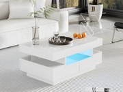 Stolik kawowy z LED - wykończenie błyszczące - 4 szuflady z przodu i z tyłu - Biały