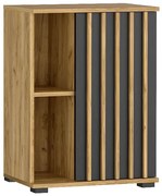 Stojąca Szafka Z Lamelami Dąb Craft + Czarny K1-N97