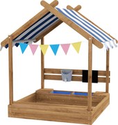 Outsunny Piaskownica z Dachem, Design Domku Zabawowego, z Zestawem Zabawek, Drewno świerkowe, 124x116x146cm, Brązowy