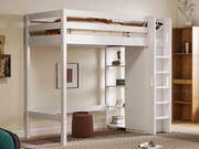 Łóżko mezzanine 90x200cm z litego drewna - z szafą i półkami - Białe