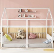 Łóżko metalowe kabinowe 2 x 90 x 200 cm z barierkami - w zestawie stelaż listwowy - białe (bez materaca)